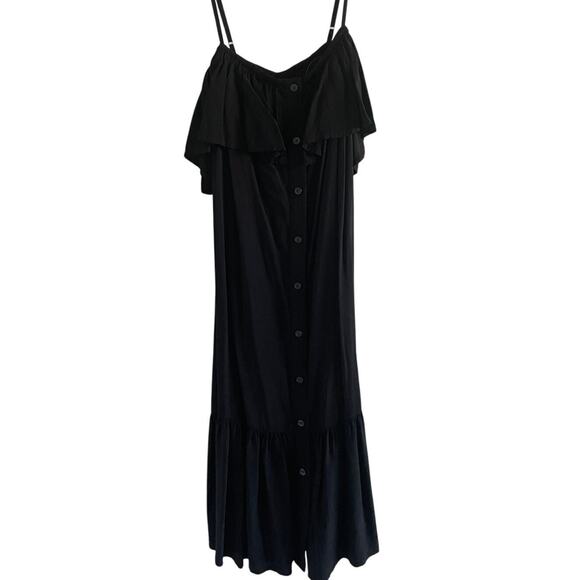 GAP Black Button Front Ruffle Sleeveless Midi Dress New Medium - Picture 2 of 7